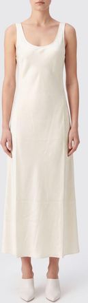 R&oacute;he Satin Midi Slip Dress with U-Neck and Off-the-Shoulder Design