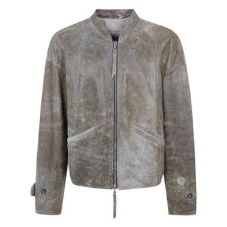 Ziggy Chen Leren Bomberjack - Heren - Jassen - Beige - Maat: XS Leer