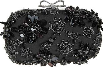 Self Portrait Black Satin Floral Crystal Clutch Bag