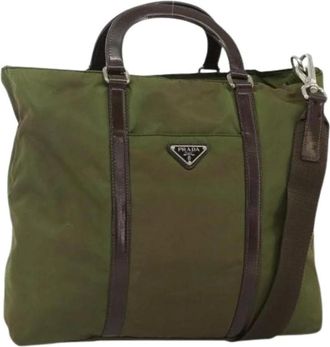 Prada Pre-owned Tote Bags, female, Green, Size: ONE SIZE Pre-owned Vintage Nylon Tote Bag