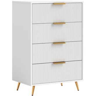 HOMCOM Homcom - C&oacute;moda Con 4 Cajones C&oacute;moda De Dormitorio Moderno Con Frentes Con Dise&ntilde;o Ondulado Anti-vuelco Cajonera Para Sal&oacute;n Pasillo 60x40x90 Cm Blanco