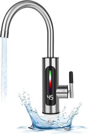 OEM Grifo Calefactor El&eacute;ctrico Instant&aacute;neo De Acero Inoxidable Para Cocina - Indicador Led De Temperatura, Extremo Giratorio De 360&deg;, 3000 W [clase De Efi