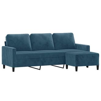 vidaXL Vidaxl - Sof&aacute; De 3 Plazas Con Taburete De Terciopelo Azul 180 Cm