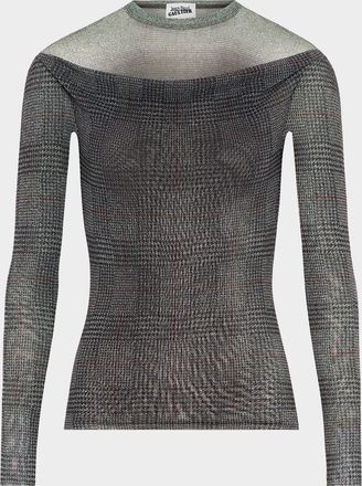 Jean Paul Gaultier Check Layered Mesh Long-Sleeve Top