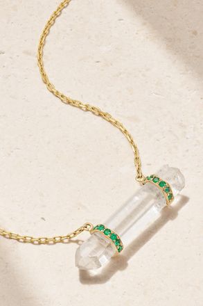 JiaJia Collana In Oro 14 Carati Con Quarzo E Smeraldi