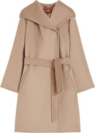 Max Mara Jassen, Dames, Beige, S, Wol, Wollen jas met capuchon - Elegantie en comfort