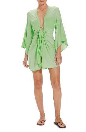 Vix Perola Knot Sheer Cover-Up Romper in Lime at Nordstrom Rack, Size Medium