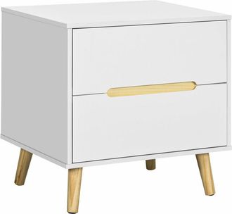 HOMCOM Homcom - Mesita De Noche Con 2 Cajones Y Patas De Madera Mesilla De Noche Para Dormitorio Sal&oacute;n Cama Oficina Estilo Moderno 50x40x50,5 Cm Blanco