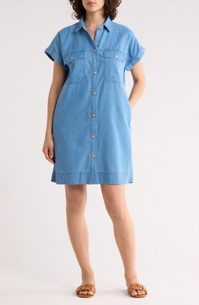 Beach Lunch Lounge Beaux Boxy Short Sleeve Denim Shirtdress in Medium Wash at Nordstrom Rack, Size X-Small