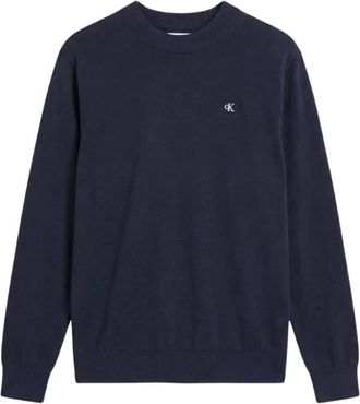 Calvin Klein Jeans Katoenmix Monogram Logo Relaxed Jumper - Heren - Ronde hals truien - Blauw - S - Katoen - Truien & Vesten