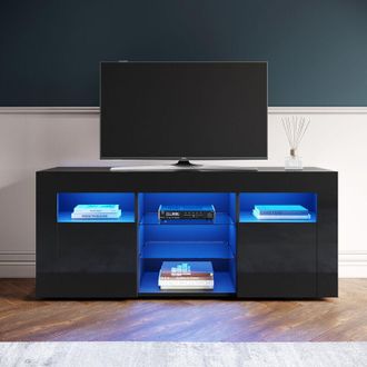 Elegant Lighting Black tv Cabinet High Gloss tv Cabinet Stand 1200mm with led Lights tv Unit with Storage tv Stand Television Unit - Elegant