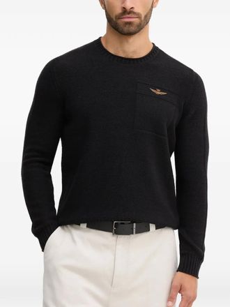 Aeronautica logo-detail black sweater - men - Cotton/Wool/Nylon - M