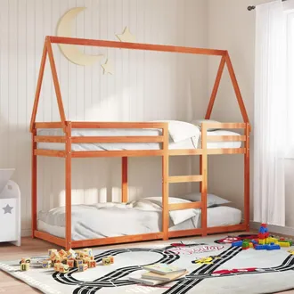 vidaXL Vidaxl - Cama Litera Con Techo Madera Maciza Pino Marr&oacute;n 80x200 Cm