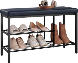 Woltu Woltu Banco Zapatero De Piel Sint&eacute;tica Con Estante De Almacenamiento Para Recibidor/sala De Estar, 80x30x50 Cm, Negro