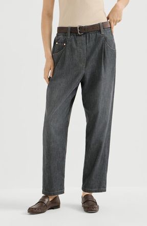 Brunello Cucinelli Lightweight denim five-pocket trousers in Dark Grey at Nordstrom, Size 36