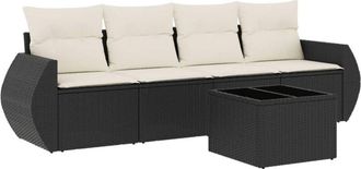 vidaXL Set De Muebles De Jard&iacute;n 5 Pzas Y Cojines Rat&aacute;n Sint&eacute;tico Negro Vidaxl