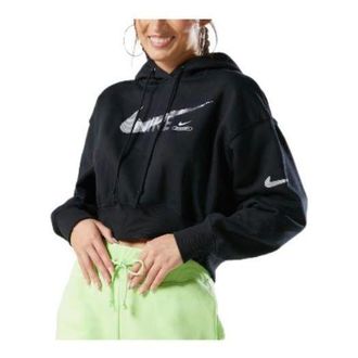 Nike (WMNS) Nike Sportswear Swoosh Fleece Pullover Hoodie Black White DR5613-010