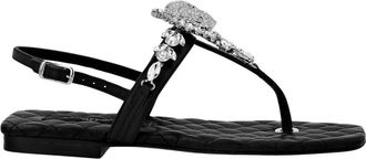 Philipp Plein Schoenen, Dames, Zwart, 36 EU, Leer, Sandalen Flat Crystal Skull with Crystals