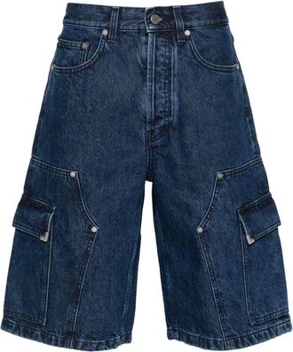 Palm Angels logo-embroidered denim shorts - men - Cotton/Cotton/Polyester - 30 - Blue