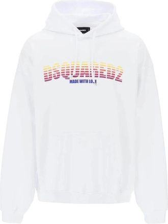 Dsquared2 Zonsondergangsverloop Logo Hoodie - Heren - Hoodies - Wit - M - Katoen - Hoodies & sweatvesten