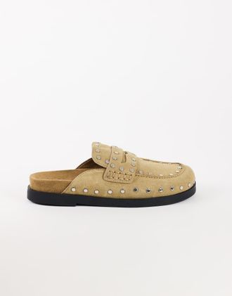 Topshop Addie sabot mocassino in vero camoscio con borchie taupe-Neutro