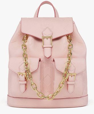 MCM Small Aren Drawstring Backpack in Maxi Monogram Leather