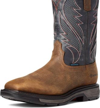 Ariat Mens Venttek H20 Waterproof Workhog Xt Work Boot In Brown/steel