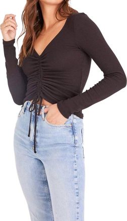 Bloomingdale's Selena Shirred V Neck Long Sleeve In Black