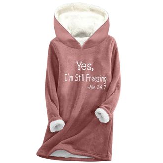 Generic Fleece Lined Hoodie for Women UK Yes, Im Still Freezing Letter Print Sweatshirt with Plush Lining Casual Hooded Pullover Winter Warm Thermal Tops Long