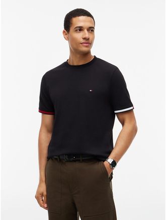 Tommy Hilfiger Mens Signature Stripe Cuff Pique T-Shirt - Black - XXL