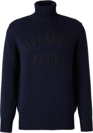 Givenchy Donkerblauwe Coltrui met Logo - Heren - Coltruien - Blauw - XL - Truien & Vesten