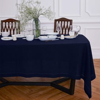 Solino Home Linen Tablecloth for Dining Table, Holiday and Everyday Dining Table Decor - Sonoma Hemstitch in Indigo Navy at Nordstrom, Size Xx-Small