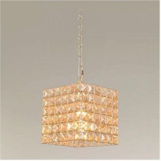 Trade Shop Trade Shop - Lampadario Sospeso Cubo Cristalli Lampada Luce Led Attacco E27 Oro Quadrato 32309