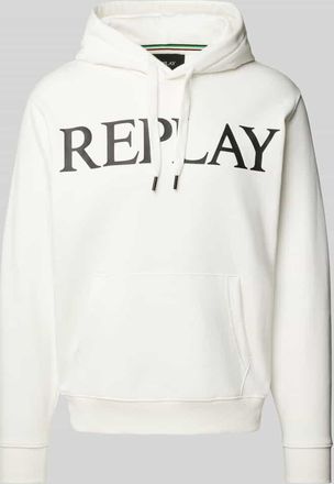 Replay Hoodie mit gerippten Abschlüssen in Offwhite, Größe XXL
