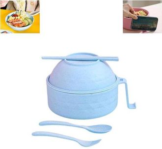 OEM Bol Para Ramen, Set De Bol Para Ramen, Incluye Palillos, Cuchara Y Tenedor, Set De Bol Para Ramen Para Microondas, 15,5 Cm, Azul Cielo