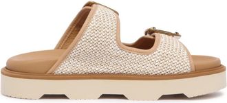 Hogan Raffia Sandaal met Geborduurde Gesp - Dames - Sandalen - Bruin - 36 EU - Leer - Schoenen