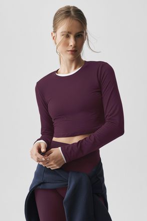 Alo Alosoft Crop Finesse Long Sleeve Top in Rich Bordeaux, Size: Medium