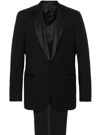 Giorgio Armani Black Satin Peak Lapel Wool Suit