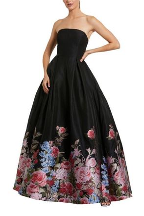 Mac Duggal Strapless Floral Brocade Ballgown in Black Multi at Nordstrom, Size 14