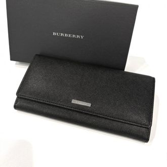 Burberry Black Brown Leather Canvas Long Wallet (Bi-Fold) (Pre-Owned)