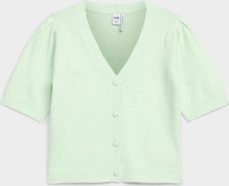 Twik Womens Short puff sleeves Cardigan Sweater