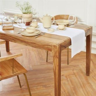 Solino Home Linen Table Runner for Dining Table, Holiday and Everyday Table Decor - Medium Weight Hemstitch in White at Nordstrom, Size Large