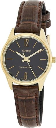 Casio Womens Gold-Tone Leather Strap Analog Watch Black Dial - LTP-V005GL-9BUDF