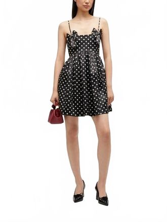 Ganni Printed Double Satin Mini Strap Dress In Black