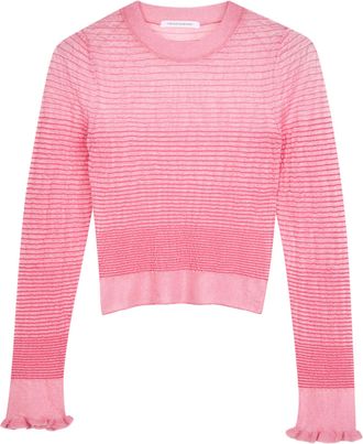 Cecilie Bahnsen Long-Sleeved Sheer Knit Crop Top with Fringed Sleeves