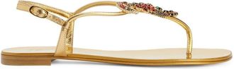 Giuseppe Zanotti Tropical Beach leather flat sandals - women - Metallic Leather/Leather - 35 - Gold