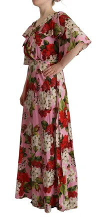 Dolce & Gabbana Womens Pink Floral Silk Stretch Gown Maxi Dress