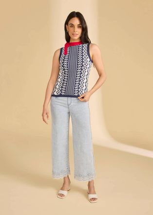 FDJ Sleeveless Jacquard Viscose Knit Top In Navy