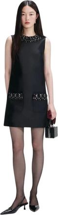 Self Portrait Taffeta Mini Jurk - Dames - Korte kleedjes - Zwart - L - Polyester - Kleedjes