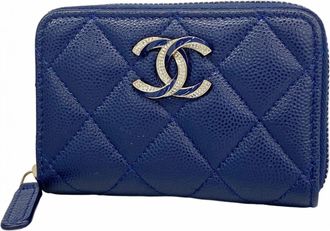 Chanel Navy Grained Calfskin Coin Purse/Coin Case (Pre-Owned)